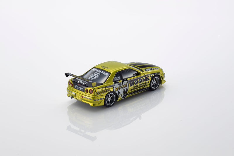 Load image into Gallery viewer, NISSAN SKYLINE GT-R (R34) MOONEYES 1 WITH LED 2026 + MOTN LED BASE SYSTEM BLACK 2025 KYOSHO 1:64

