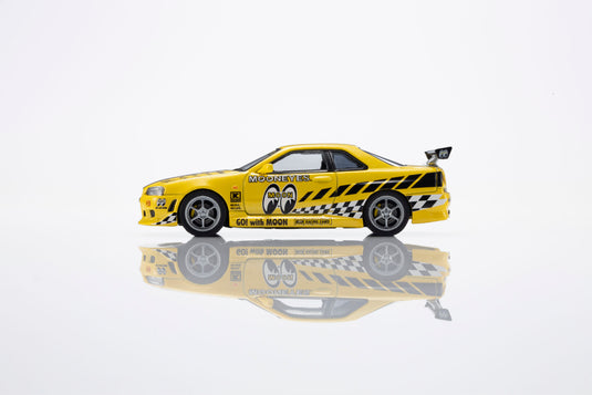 NISSAN SKYLINE GT-R (R34) MOONEYES 2 WITH LED 2026  + MOTN LED BASE SYSTEM BLACK 2025 KYOSHO 1:64
