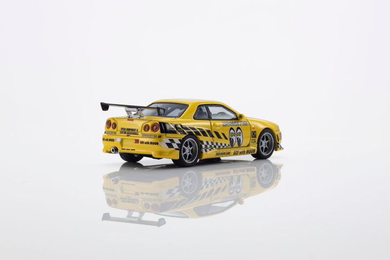 Load image into Gallery viewer, NISSAN SKYLINE GT-R (R34) MOONEYES 2 WITH LED 2026  + MOTN LED BASE SYSTEM BLACK 2025 KYOSHO 1:64
