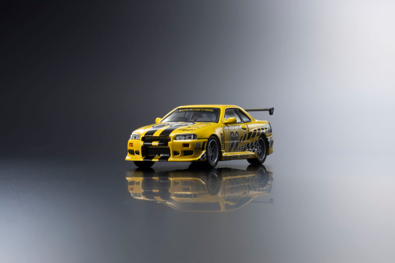 Load image into Gallery viewer, NISSAN SKYLINE GT-R (R34) MOONEYES 2 WITH LED 2026  + MOTN LED BASE SYSTEM BLACK 2025 KYOSHO 1:64
