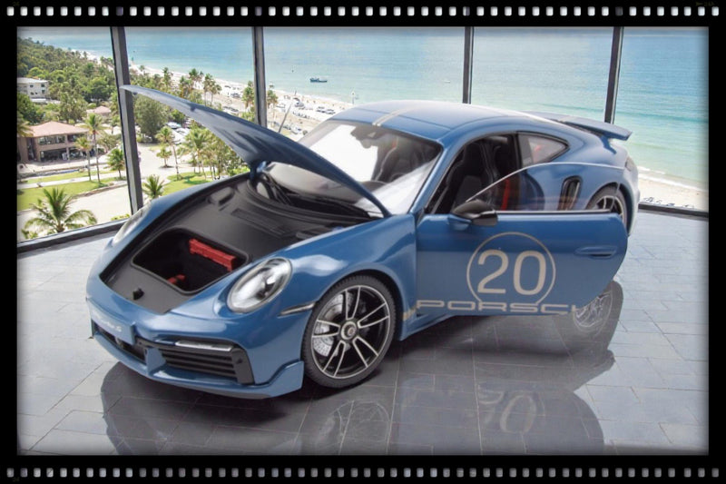 Load image into Gallery viewer, Porsche 911 (992) Turbo S coupe Sport Design 2021 Blue MINICHAMPS 1:18
