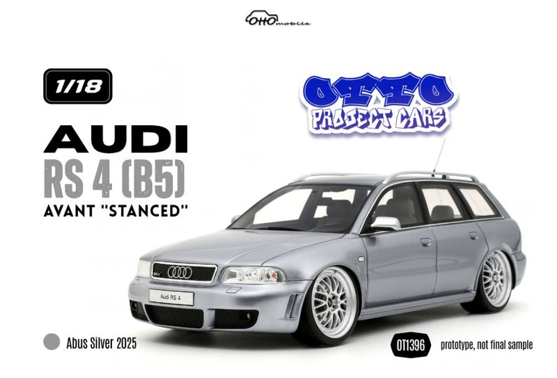 Chargez l'image dans la visionneuse de la galerie, AUDI RS 4 (B5) AVANT "STANCED" AVUS ARGENTÉ 2025 OTTOmobile 1:18
