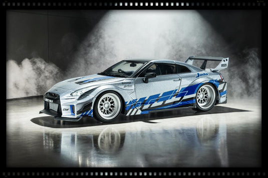 NISSAN GT-R (R35) LIBERTY WALK SILHOUETTE 2020 SILVER AND BLUE STRIPES SOLIDO 1:43