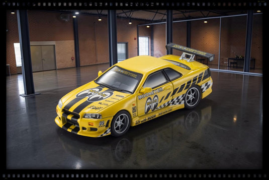 NISSAN SKYLINE GT-R (R34) MOONEYES 2 WITH LED 2026  + MOTN LED BASE SYSTEM BLACK 2025 KYOSHO 1:64