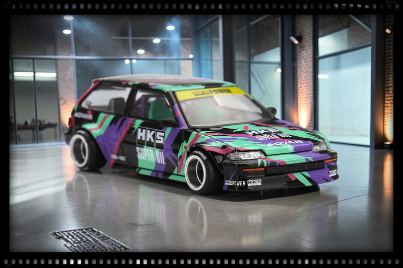 Laad de afbeelding in de Gallery-viewer, HONDA CIVIC (EF) KAIDO*WORKS HKS 1987 MINI GT 1:64
