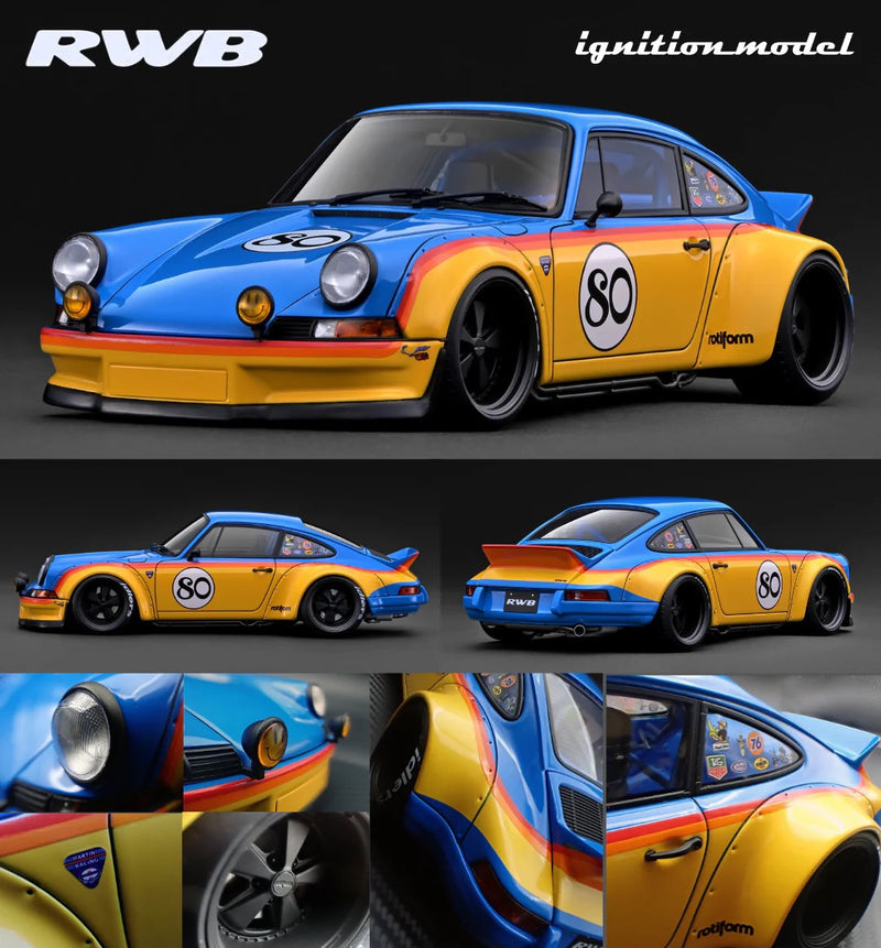 Load image into Gallery viewer, Porsche RWB BACKDATE BLUE/YELLOW IGNITION MODEL 1:18
