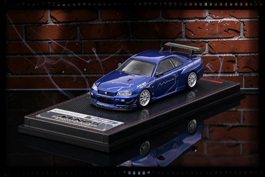NISSAN SKYLINE GT-R MINE'S (R34) BLUE IGNITION MODEL 1:64