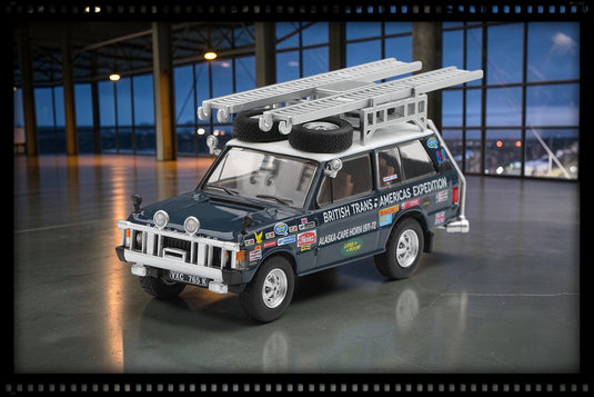 LAND ROVER RANGE ROVER BRITISH TRANS-AMERICAS EXPEDITION 1971  MINI GT 1:64