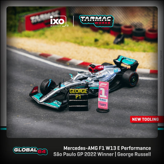 Mercedes Benz AMG F1 W13 E Performance #63 George Russell Winner Sao Paulo Grand Prix 2022 TARMAC WORKS 1:64