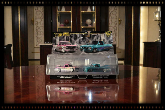 Datsun SUNNY TRUCK (B120) 1975 & Custom NISSAN HARDBODY (D21) 1993 HOT WHEELS 1:64