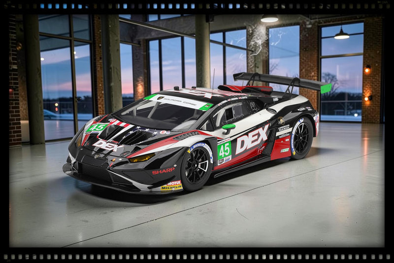 Laad de afbeelding in de Gallery-viewer, LAMBORGHINI HURACAN GT3 EVO2 #45 DEX WAYNE TAYLOR RACING LAGUNA SECA CLASS WINNER 2026 TOP SPEED 1:18
