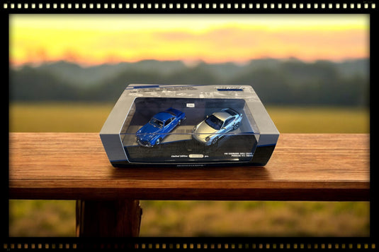 DOUBLE SET: POSCHE 911 TURBO (997) 2010 ARGENT / VW KARMANN GHIA COUPE 1955 BLEU 20 ANS MINICHAM ‼️ÉDITION LIMITÉE NR.970/2028 PIÈCES‼️ MINICHAMPS 1:43