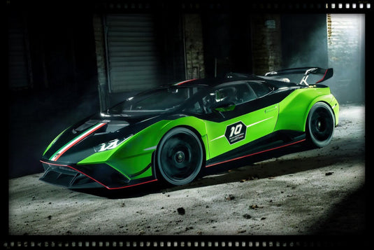 Lamborghini HURACAN STO SC 10th anniversary GREEN/BLACK with display case & leather base (LIMITED EDITION 99 pieces) MR COLLECTION MODELS 1:18