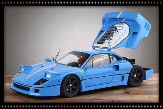 Ferrari F40 Light Blue With Italian Flag Stripe And Black Rims BBR-Kyosho with display case (LIMITED EDITION 40/54 pieces) BBR Models 1:18