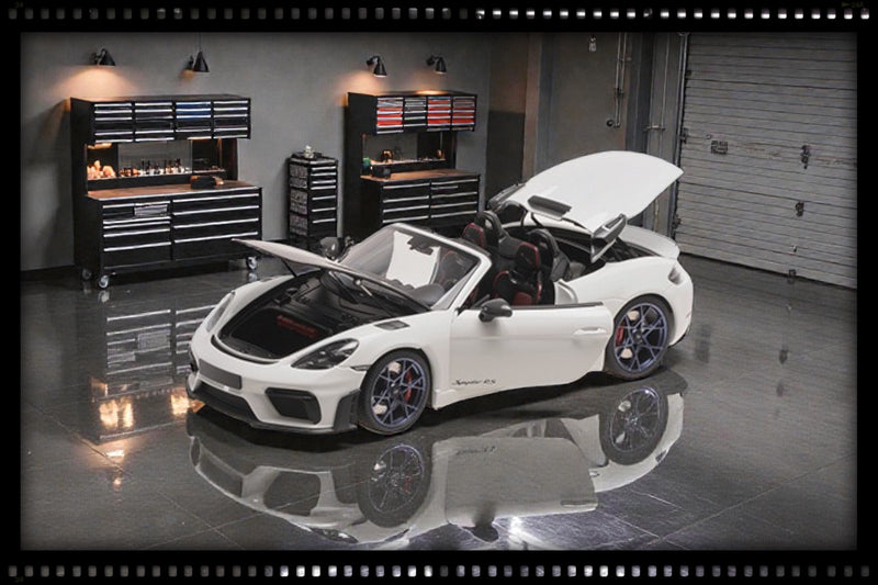 Load image into Gallery viewer, Porsche SPYDER RS 2024 WHITE METTALIC / BLUE WHEELS WITH WEISSACH PACKAGE MINICHAMPS 1:18
