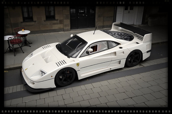 Ferrari F40 LM 1996 Press Version White with black rims (LIMITED EDITION Nr.30/60 With leather base / No Case) TECNOMODEL 1:18