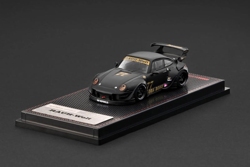 Laad de afbeelding in de Gallery-viewer, PORSCHE RWB 993 MAT ZWART IGNITION MODEL 1:64
