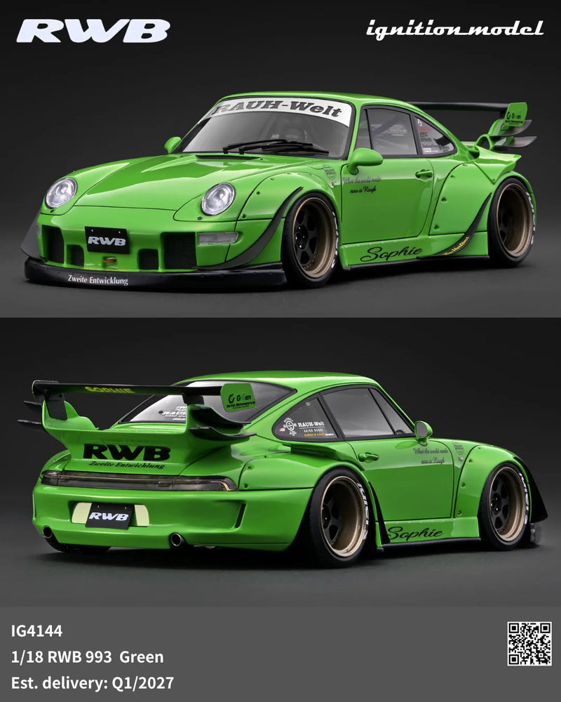 Load image into Gallery viewer, PORSCHE RWB 993 GREEN IGNITION MODEL 1:18
