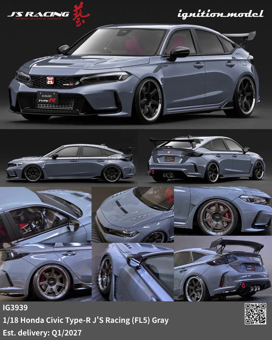 HONDA CIVIC TYPE-R J'S RACING (FL5) GRAY IGNITION MODEL 1:18