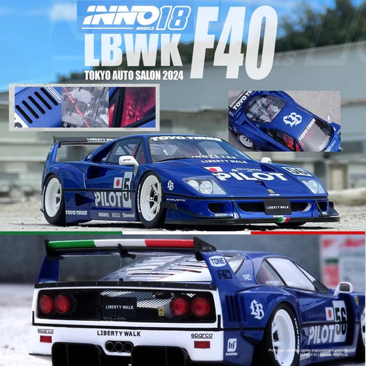 Ferrari LBWK F40 Tokyo Salon 2023 Blue/White INNO18 Models 1:18