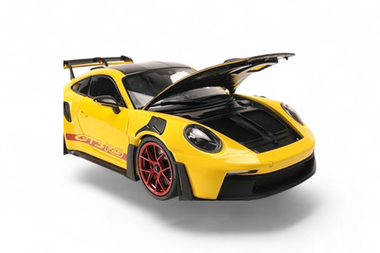 Porsche 911 (992) GT3RS 2024 YELLOW W/WEISSACH PACKAGE W RED WHEELS Limited Edition 400 pcs MINICHAMPS 1:18