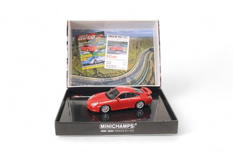Load image into Gallery viewer, Porsche 911 GT3 1999 RED SPECIAL BOX ‼️LIMITED EDITION 525 pieces‼️ MINICHAMPS 1:43
