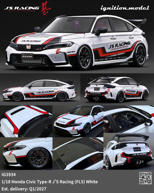 HONDA CIVIC TYPE-R J'S RACING (FL5) WHITE IGNITION MODEL 1:18
