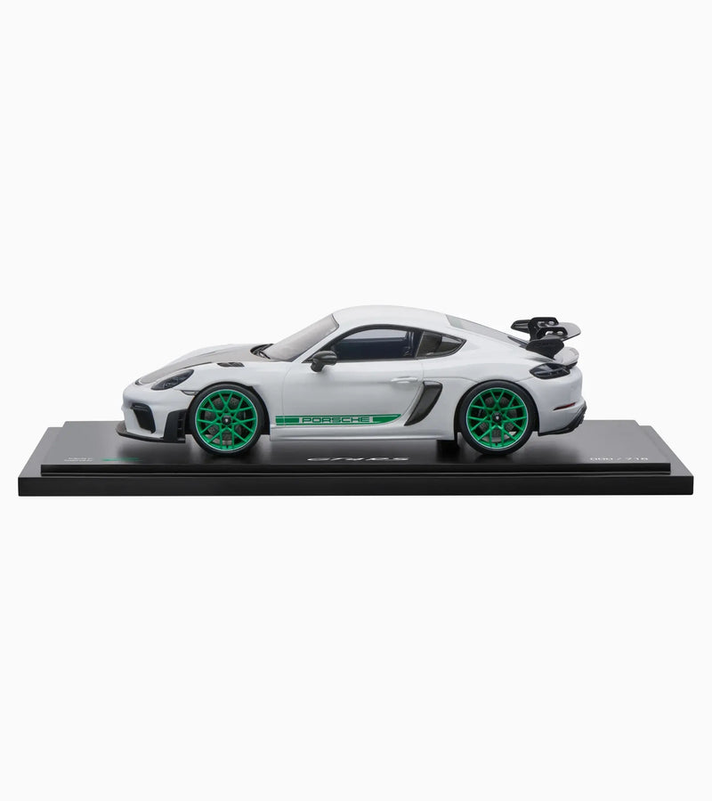 Load image into Gallery viewer, Porsche 718 Cayman GT4 RS Type 982 2021 (White/Green) with Case - LIMITED EDITION 488/718 pieces - PORSCHE DEALERMODEL 1:18
