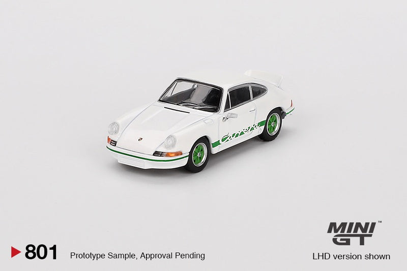 Load image into Gallery viewer, PORSCHE 911 (901) 2,7 CARRERA RS GRAND PRIX WHITE WITH GREEN LIVERY 1973 MINI GT 1:64
