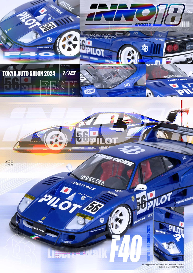 Load image into Gallery viewer, Ferrari LBWK F40 Tokyo Salon 2023 Blue/White INNO18 Models 1:18
