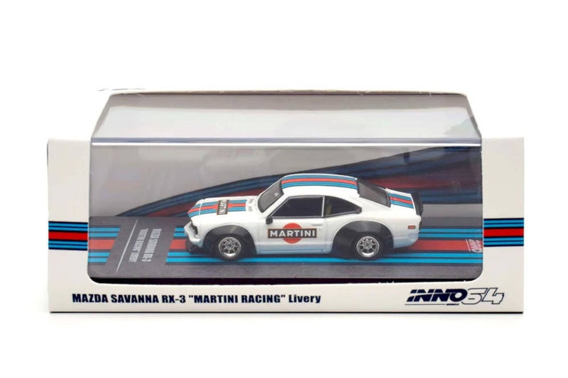 Load image into Gallery viewer, Mazda SAVANNA RX3 *Martini Racing* Livery White/Blue/Red INNO64 Models 1:64

