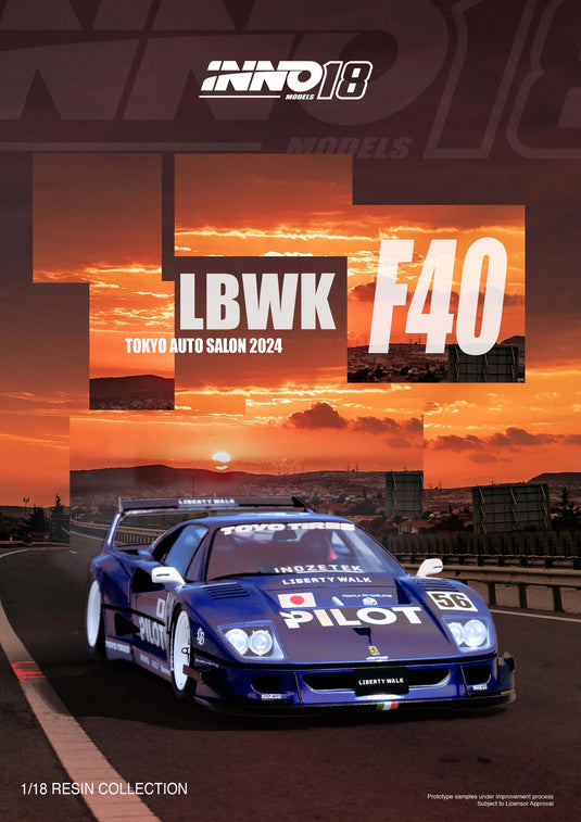 Ferrari LBWK F40 Tokyo Salon 2023 Blue/White INNO18 Models 1:18