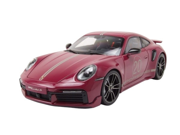 Load image into Gallery viewer, Porsche 911 (992) Turbo S coupe Sport Design 2021 Red MINICHAMPS 1:18
