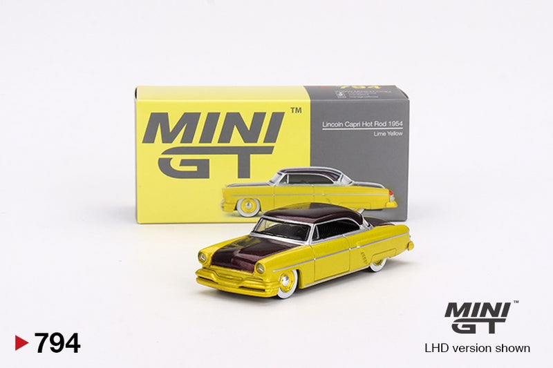 Load image into Gallery viewer, LINCOLN CAPRI HOT ROD LIME YELLOW 1954 MINI GT 1:64
