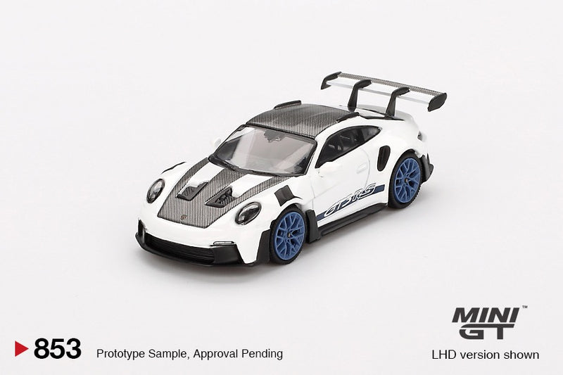 Chargez l'image dans la visionneuse de la galerie, Porsche 911 (992) GT3 RS WEISSACH PACKAGE BLANC AVEC BLEU INDIGO (LHD) MINI GT 1:64
