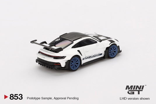 Porsche 911 (992) GT3 RS WEISSACH PACKAGE BLANC AVEC BLEU INDIGO (LHD) MINI GT 1:64