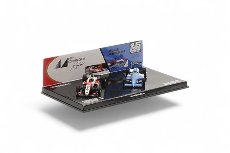 Load image into Gallery viewer, 2-CAR SET – REYNARD SPIESS F903/DALLARA MERCEDES F317 – MICHAEL/MICK SCHUMACHER – MACAU 1990/2018 ‼️LIMITED EDITION‼️ MINICHAMPS 1:43
