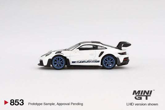 Porsche 911 (992) GT3 RS WEISSACH PACKAGE BLANC AVEC BLEU INDIGO (LHD) MINI GT 1:64