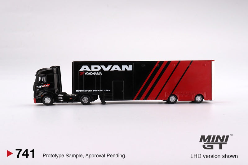 Load image into Gallery viewer, Mercedes-Benz ACTROS W/ RACING TRANSPORTER 2023 (LHD) MINI GT 1:64
