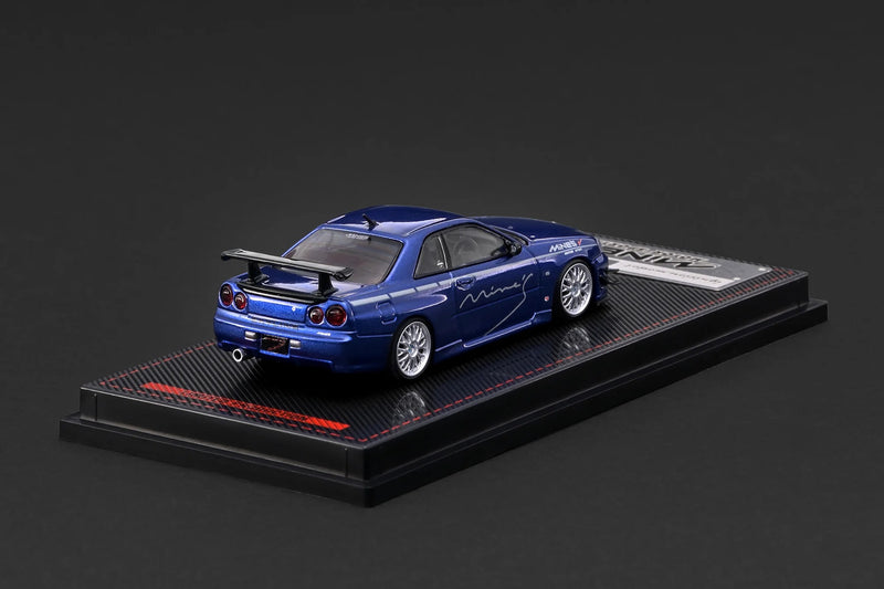 Chargez l'image dans la visionneuse de la galerie, NISSAN SKYLINE GT-R MINE'S (R34) BLEU IGNITION MODEL 1:64
