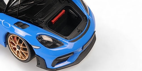 Load image into Gallery viewer, Porsche CAYMAN GT4 RS 2024 BLUE METTALIC GOLD WHEELS WITH WEISSACH PACKAGE MINICHAMPS 1:18
