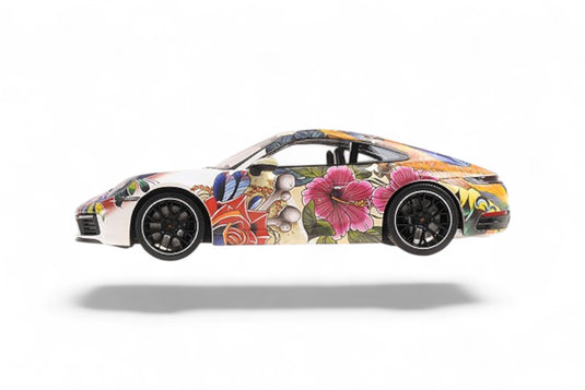 Porsche 911 CARRERA 4S 2019 BLOEMENONTWERP BASISPLAAT EN ACRYL CASE ‼️BEPERKTE EDITIE 500 stuks‼️ MINICHAMPS 1:18