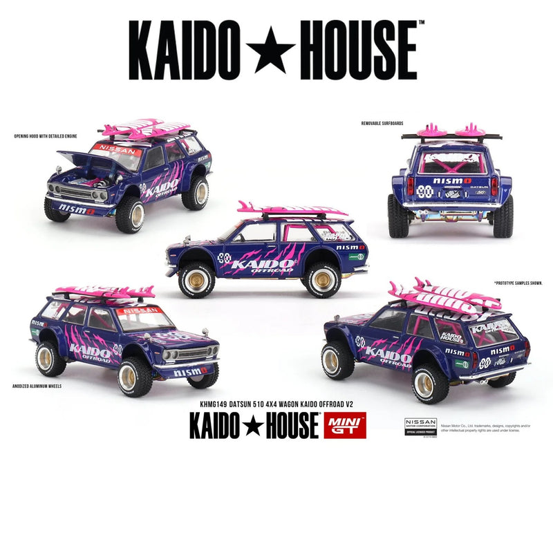 Load image into Gallery viewer, Datsun 510 WAGON 4X4 KAIDO OFFROAD V2 1969 MINI GT 1:64
