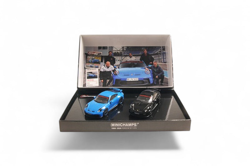 Load image into Gallery viewer, Porsche 911 (992) GT3 – 2021 - 2 CAR SET – BLUE/BLACK ‼️LIMITED EDITION 525 pieces‼️ MINICHAMPS 1:43
