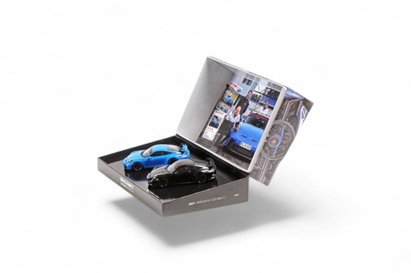Load image into Gallery viewer, Porsche 911 (992) GT3 – 2021 - 2 CAR SET – BLUE/BLACK ‼️LIMITED EDITION 525 pieces‼️ MINICHAMPS 1:43
