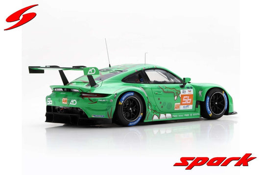 Porsche 911 RSR - 19 No.56 PROJECT 1 - AO Le Mans 24H 2023 PJ Hyett - G. Jeannette - M. Cairoli with case & base SPARK 1:18