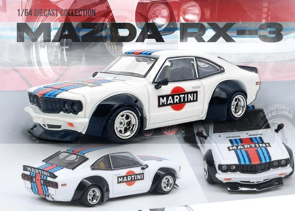 Load image into Gallery viewer, Mazda SAVANNA RX3 *Martini Racing* Livery White/Blue/Red INNO64 Models 1:64
