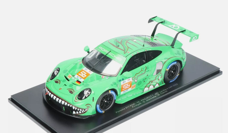 Load image into Gallery viewer, Porsche 911 RSR - 19 No.56 PROJECT 1 - AO Le Mans 24H 2023 PJ Hyett - G. Jeannette - M. Cairoli with case &amp; base SPARK 1:18
