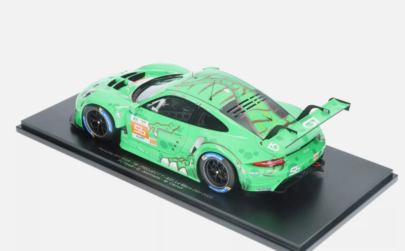 Load image into Gallery viewer, Porsche 911 RSR - 19 No.56 PROJECT 1 - AO Le Mans 24H 2023 PJ Hyett - G. Jeannette - M. Cairoli with case &amp; base SPARK 1:18
