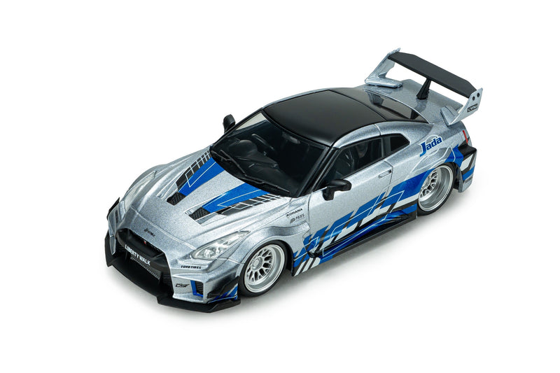 Load image into Gallery viewer, NISSAN GT-R (R35) LIBERTY WALK SILHOUETTE 2020 SILVER AND BLUE STRIPES SOLIDO 1:43
